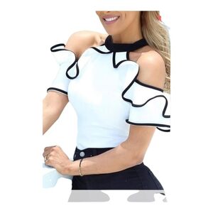 Elegant White Ruffle Cold Shoulder Top